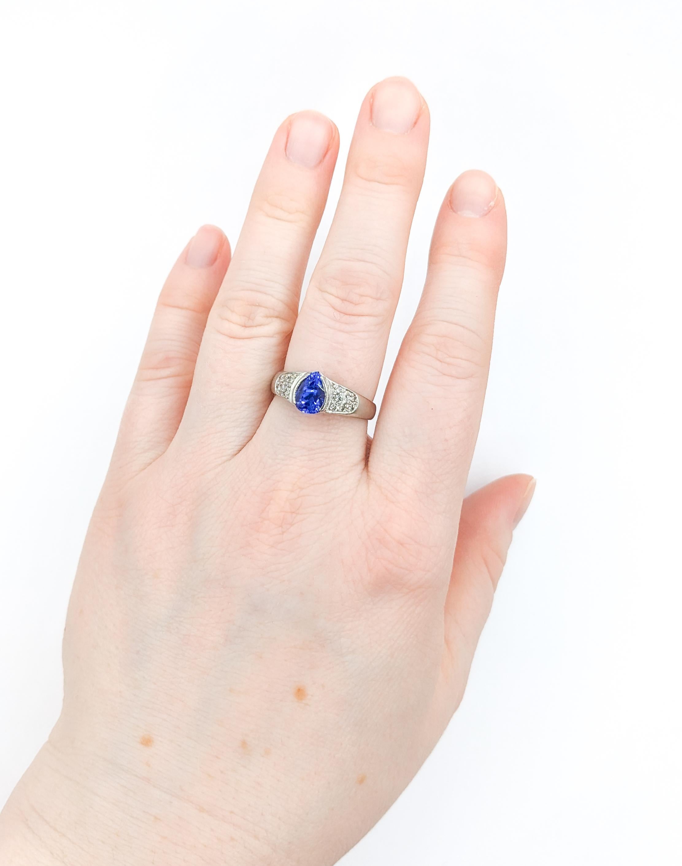 1.56ct Blue Tanzanite & Diamond Ring In Platinum For Sale 6