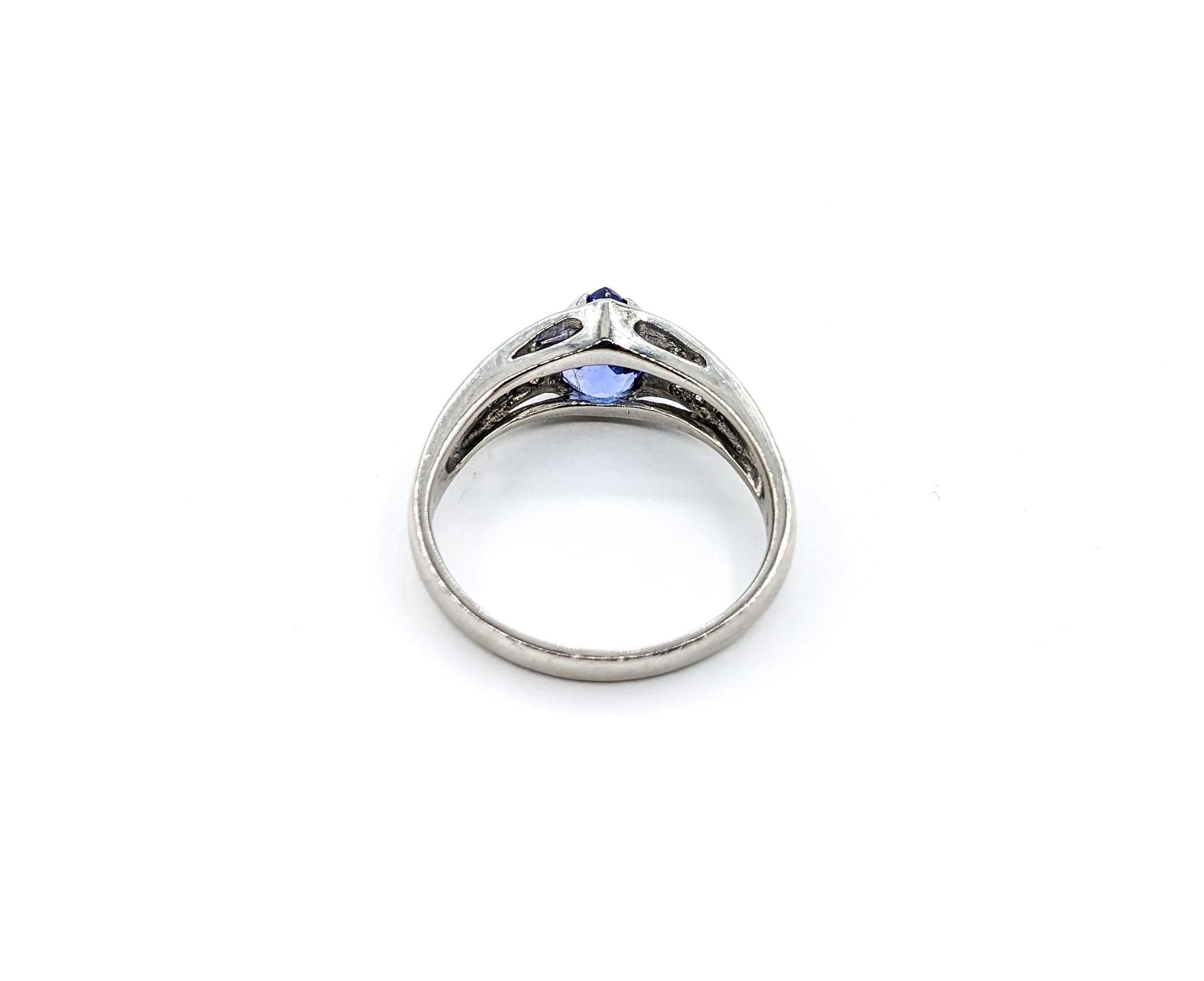 1.56ct Blue Tanzanite & Diamond Ring In Platinum For Sale 1
