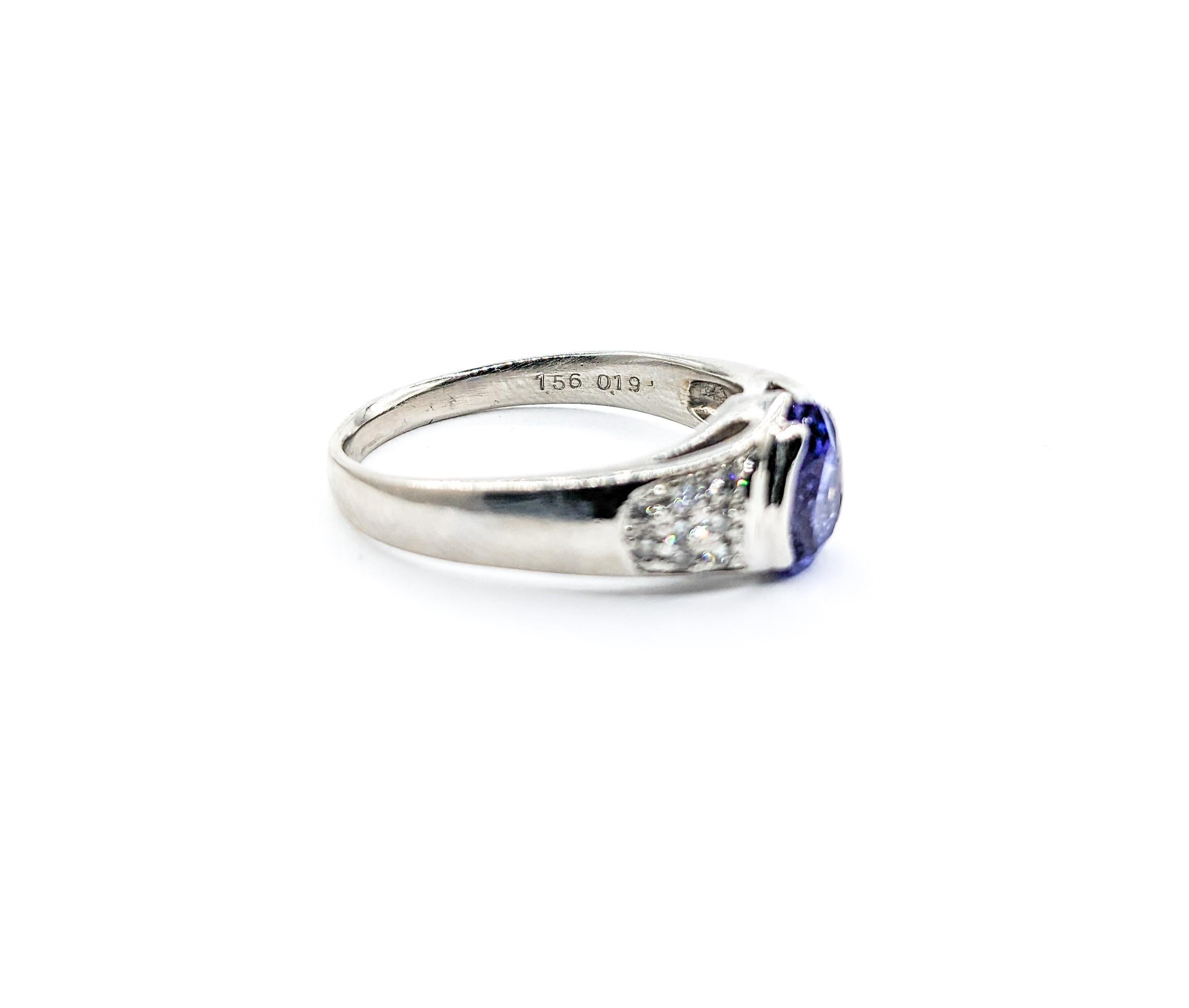 1.56ct Blue Tanzanite & Diamond Ring In Platinum For Sale 2