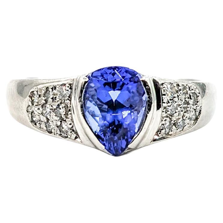 1.56ct Blue Tanzanite & Diamond Ring In Platinum For Sale