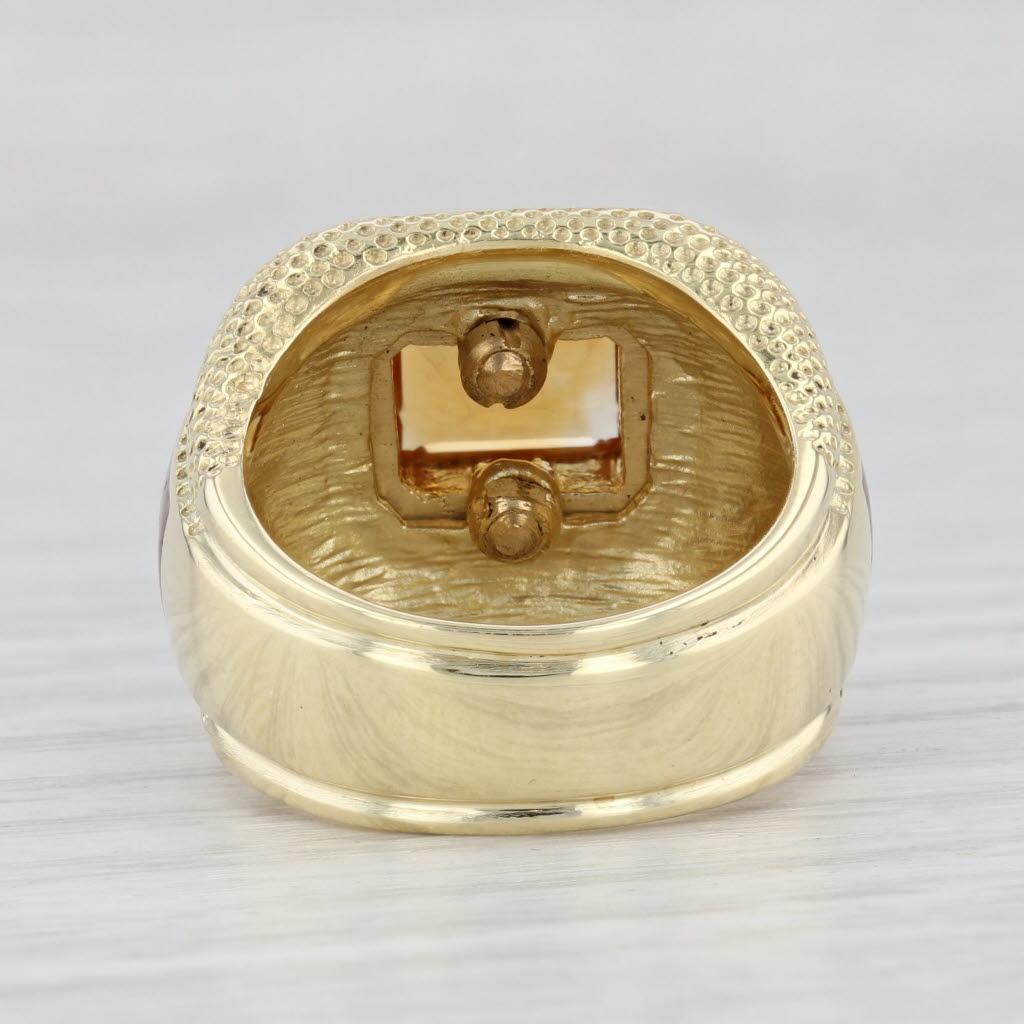 1.56ct Citrine Susy Mor Cocktail Ring 18k Yellow Gold Red Enamel Size 6 In Good Condition In McLeansville, NC