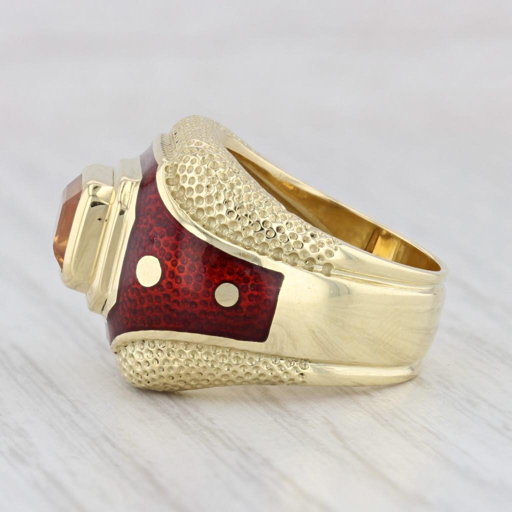 Women's 1.56ct Citrine Susy Mor Cocktail Ring 18k Yellow Gold Red Enamel Size 6