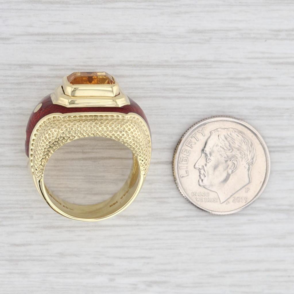 1.56ct Citrine Susy Mor Cocktail Ring 18k Yellow Gold Red Enamel Size 6 1
