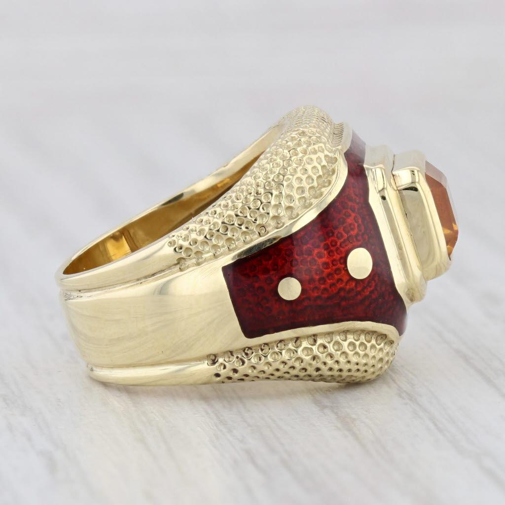 1.56ct Citrine Susy Mor Cocktail Ring 18k Yellow Gold Red Enamel Size 6 2