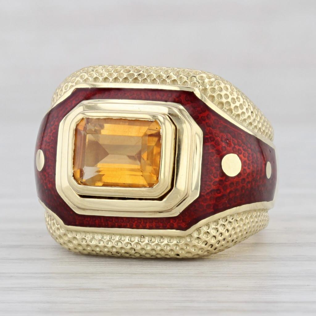 1.56ct Citrine Susy Mor Cocktail Ring 18k Yellow Gold Red Enamel Size 6 4