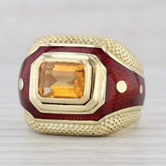 1.56ct Citrine Susy Mor Cocktail Ring 18k Yellow Gold Red Enamel Size 6