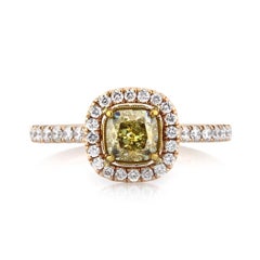 1.56ct Fancy Vivid Yellow Cushion Cut Diamond Engagement Ring