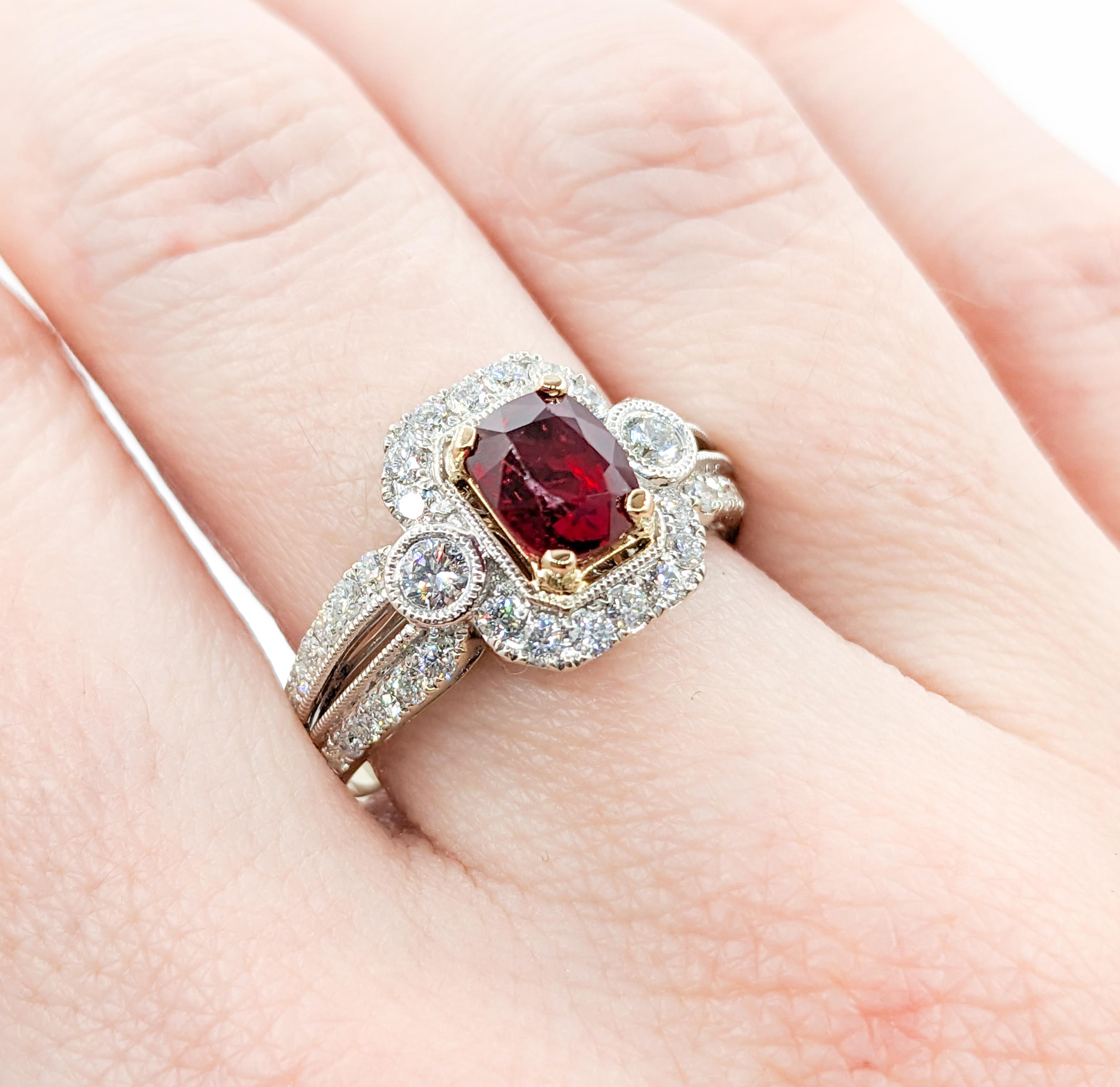 Contemporary 1.56ct GIA Certified Ruby & Diamond Fashion Ring 18k For Sale