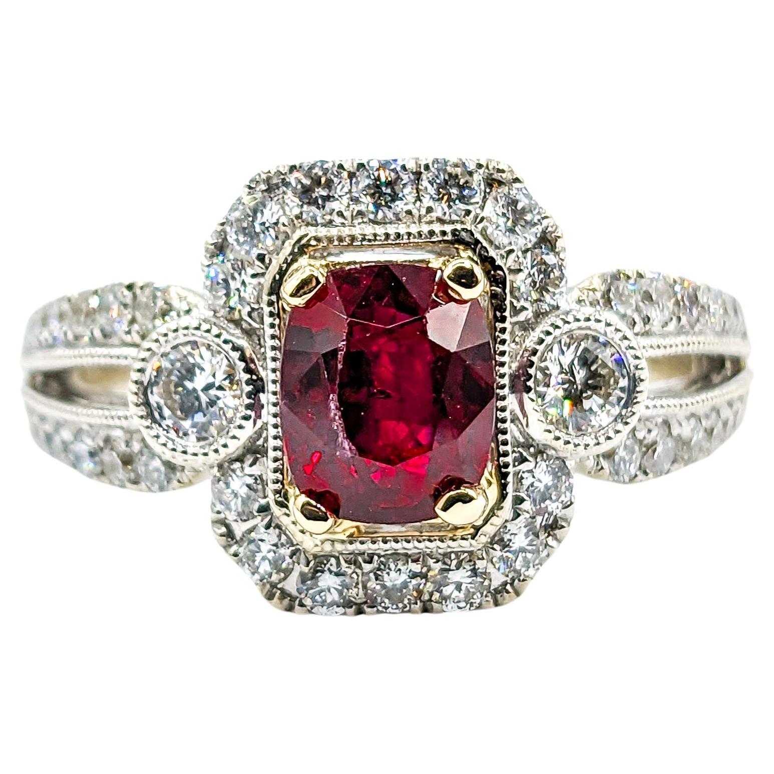 Bague à la mode 18 carats avec rubis et diamants certifiés GIA de 1,56 carat