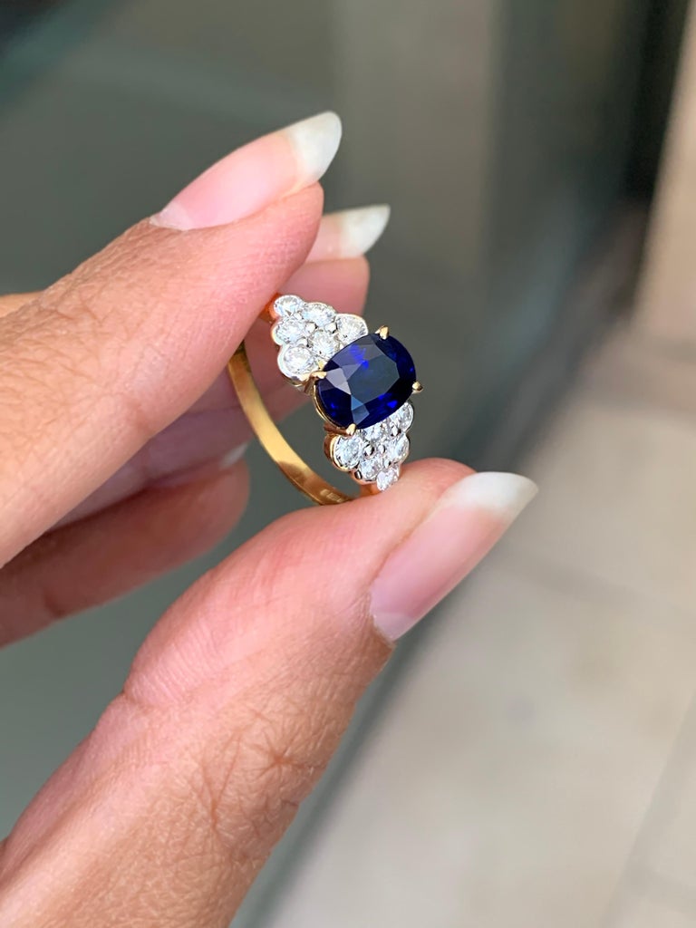 1 56 Carat  Oval Sapphire and Diamond 18  Carat  Yellow Gold 