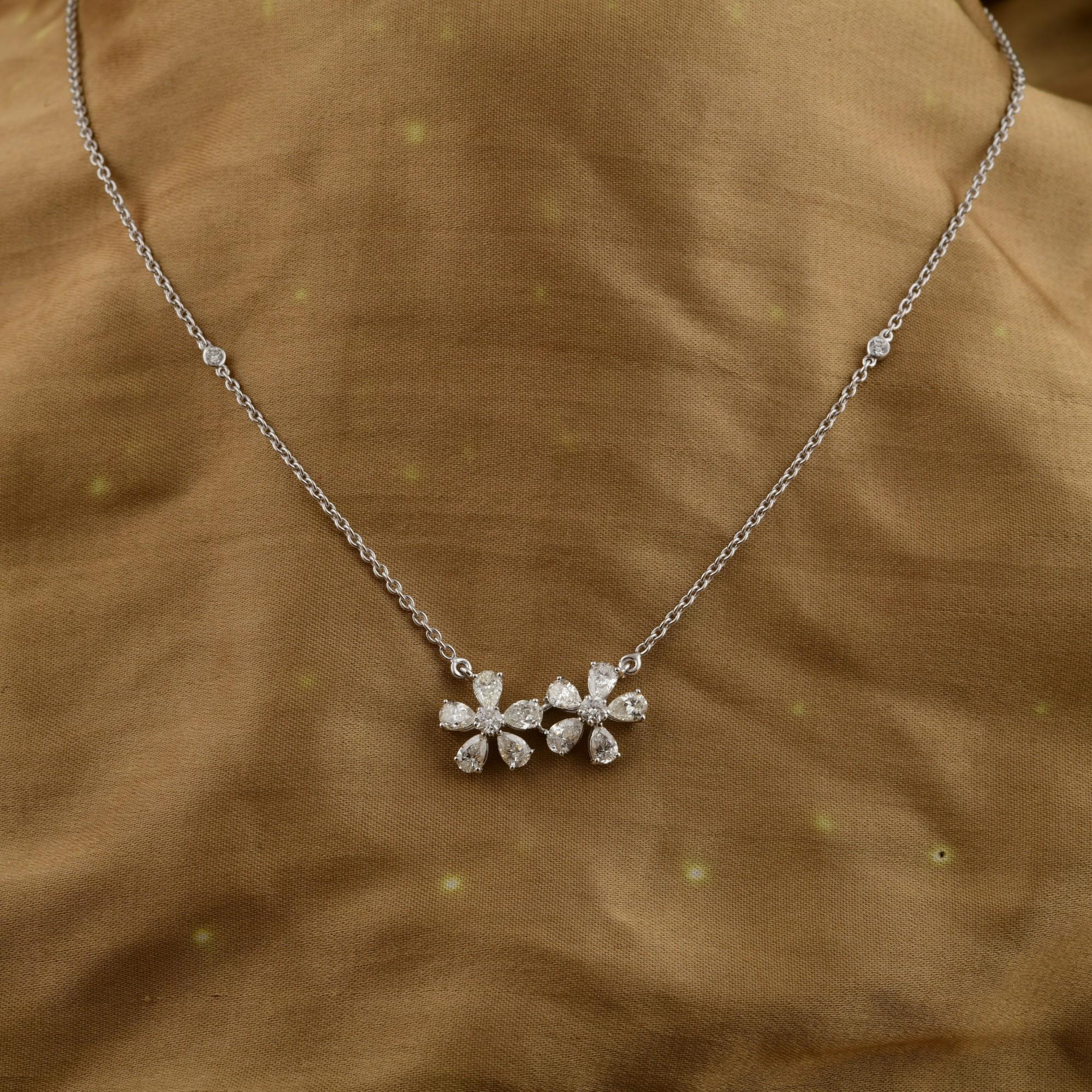 1,56 Karat Birnenschliff SI/HI Diamant Zwillingsblumen-Anhänger Kette Halskette 14k Weißgold im Angebot 2