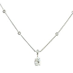 1.56ct Pear Shape Diamond Link Chain Station Necklace Pendant 14K White Gold