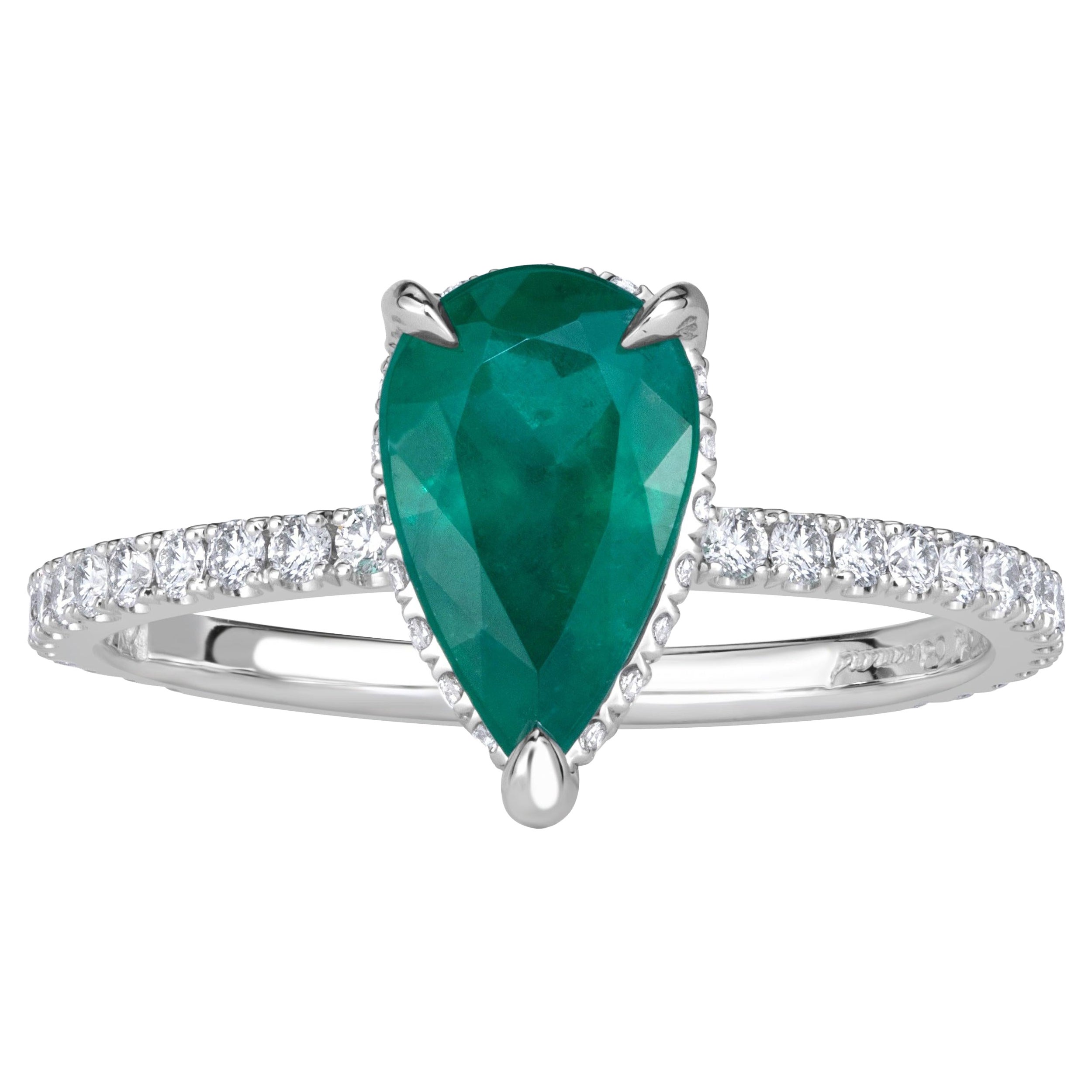 1.56ct Pear Shaped Green Emerald Engagement Ring