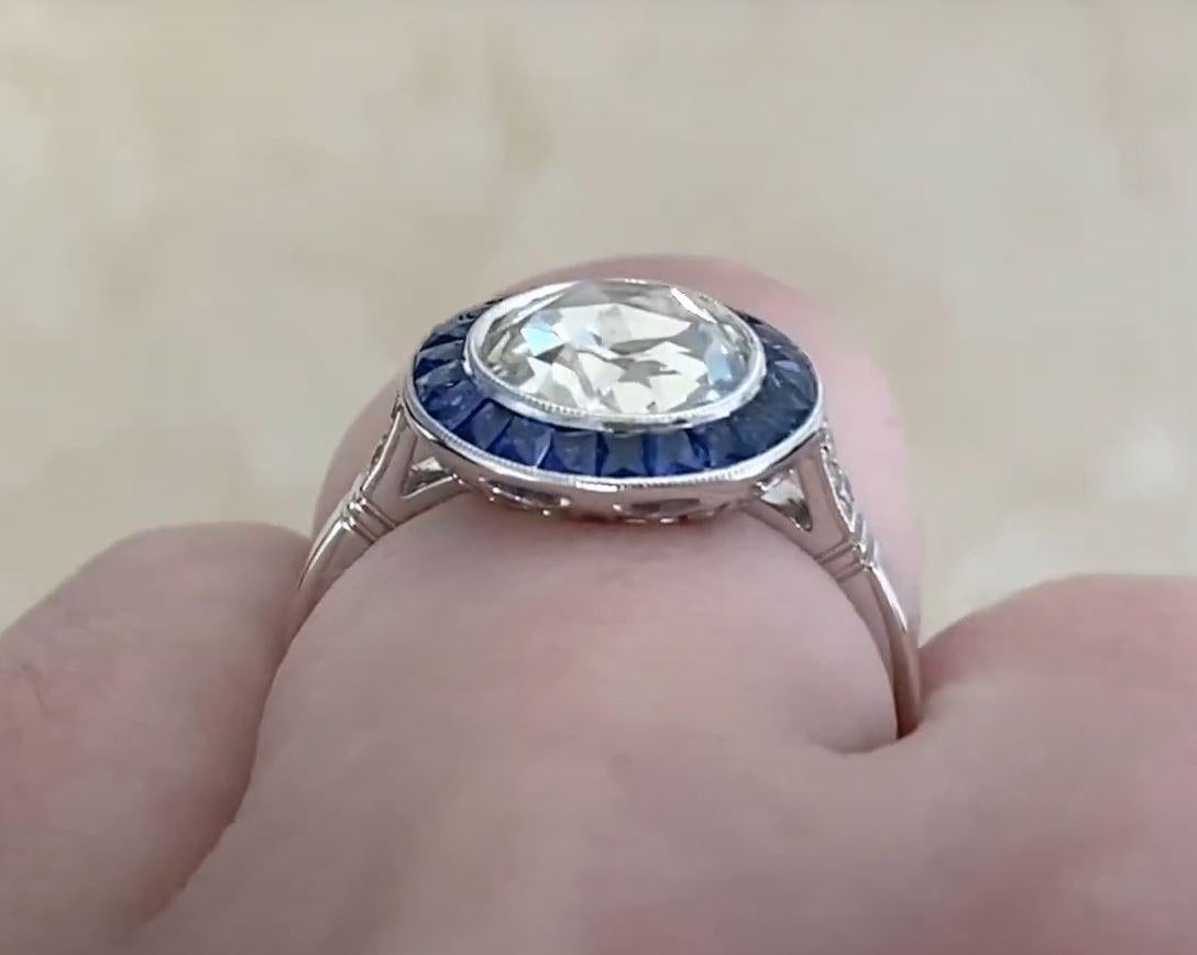 1.56ct Rose Cut Diamond Engagement Ring, Natural Sapphire Halo, Platinum For Sale 3