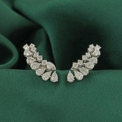 1.56Ct Round & Pear Cut Diamond Climber Earrings 18K White Gold