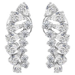 1.56Ct Round & Pear Cut Diamond Climber Earrings 18K White Gold