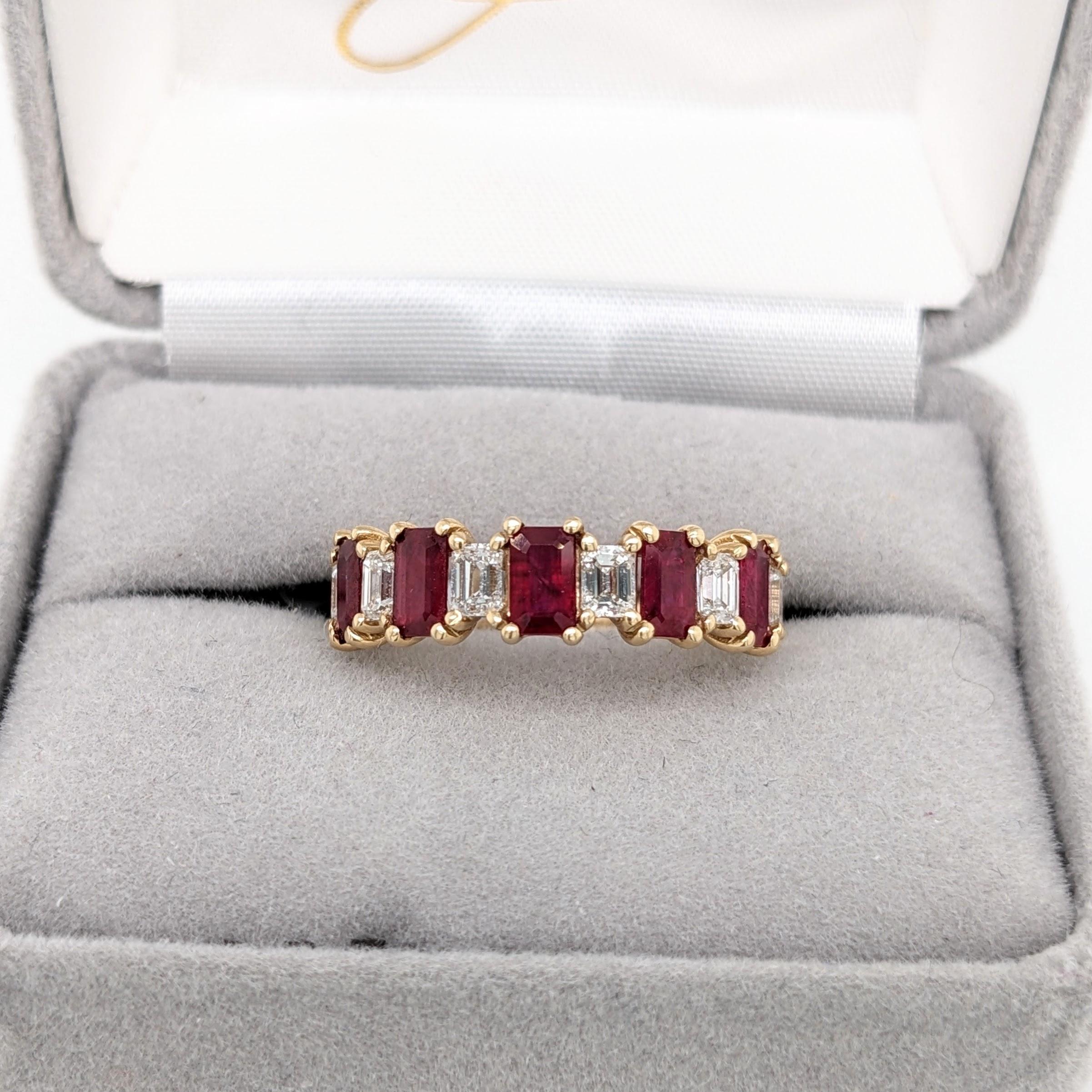 1.56ct Ruby Ring w Baguette Diamond Accents in 14K Gold Emerald Cut Rubies For Sale 1