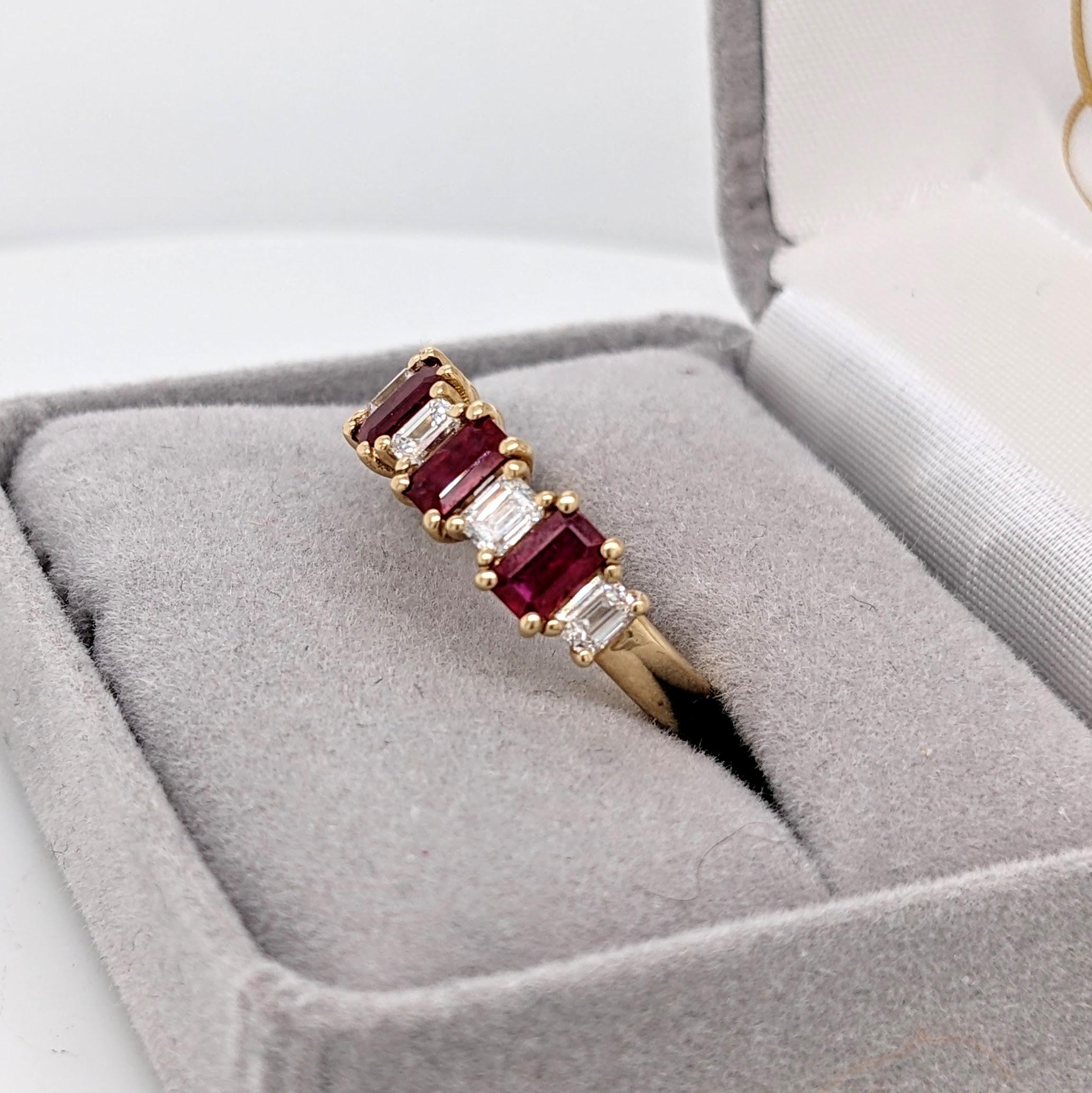 1.56ct Ruby Ring w Baguette Diamond Accents in 14K Gold Emerald Cut Rubies For Sale 2