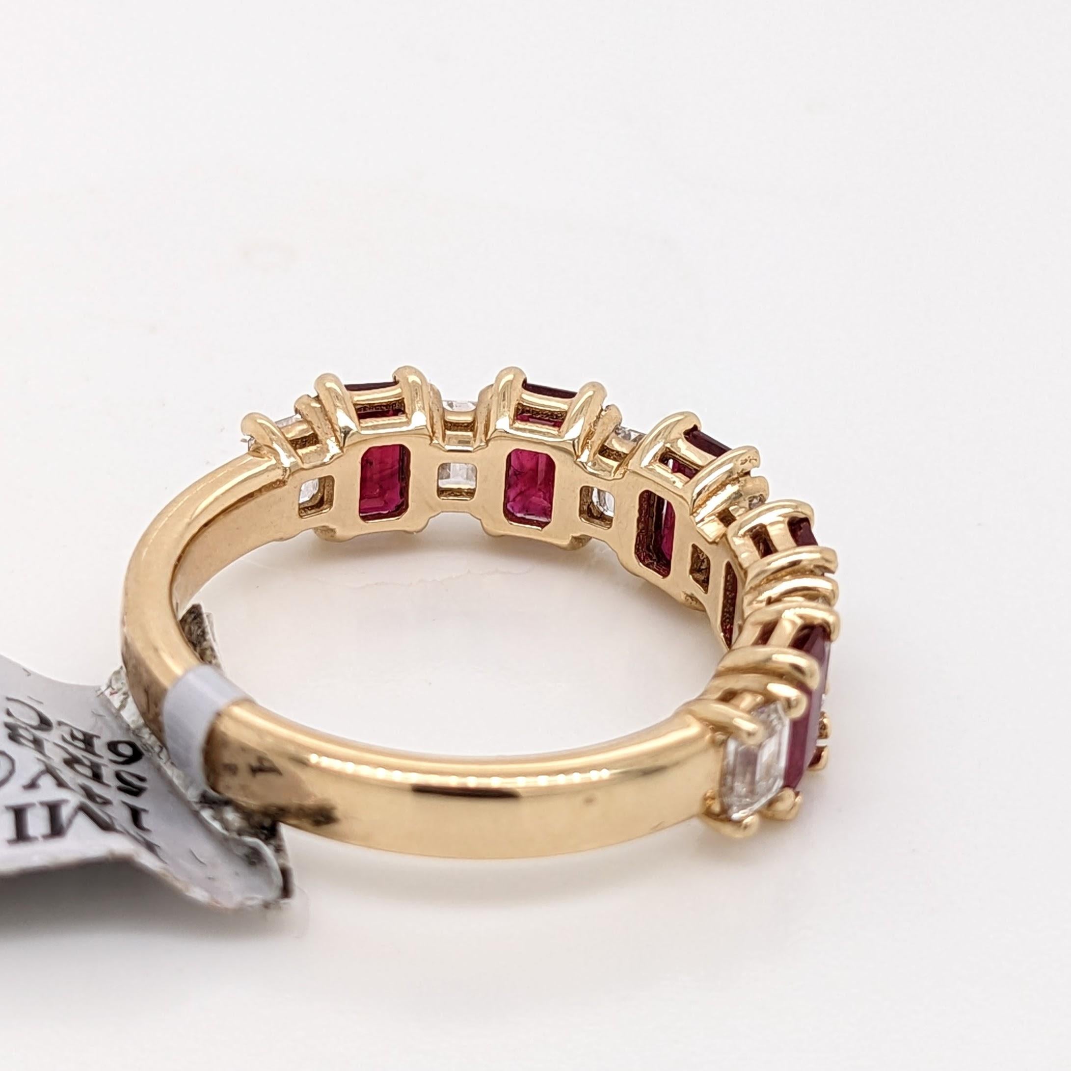 1.56ct Ruby Ring w Baguette Diamond Accents in 14K Gold Emerald Cut Rubies For Sale 3