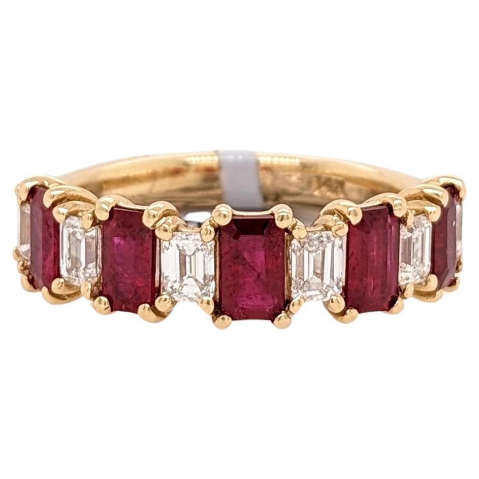 1.56ct Ruby Ring w Baguette Diamond Accents in 14K Gold Emerald Cut Rubies