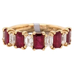 1.56ct Ruby Ring w Baguette Diamond Accents in 14K Gold Emerald Cut Rubies
