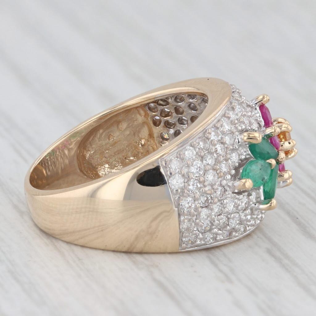 Women's 1.56ctw Gemstone Flower Ring 14k Gold Diamond Ruby Emerald Sapphire Size 6