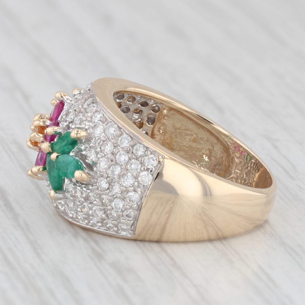 1.56ctw Gemstone Flower Ring 14k Gold Diamond Ruby Emerald Sapphire Size 6 1