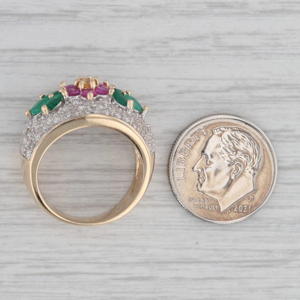 1.56ctw Gemstone Flower Ring 14k Gold Diamond Ruby Emerald Sapphire Size 6 3