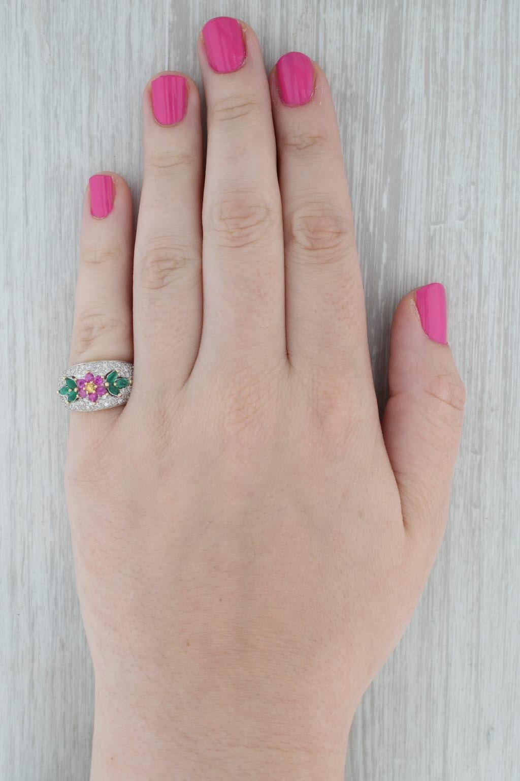 1.56ctw Gemstone Flower Ring 14k Gold Diamond Ruby Emerald Sapphire Size 6 4