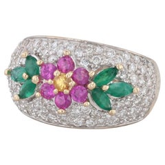 1.56ctw Gemstone Flower Ring 14k Gold Diamond Ruby Emerald Sapphire Size 6