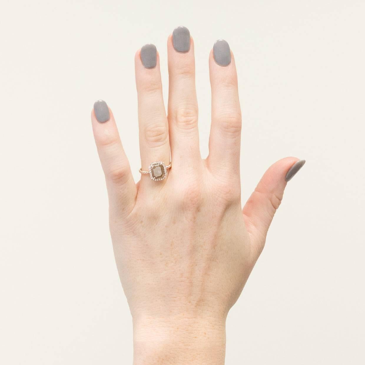 1.56 Carat Reddish Mocha Brown Emerald Diamond Halo Engagement Ring For Sale 1