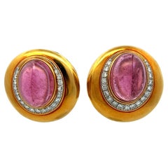 15.7–11.5mm Pink Tourmaline Clip-On Earrings 1.60ct G VS Diamonds 18K Gold