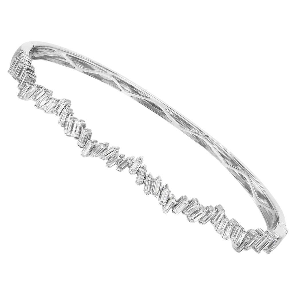1.57 Carat Baguette Cut Diamond Bangle Bracelet 18K White Gold  For Sale