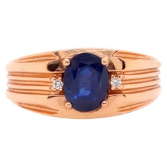 1.57 Carat Blue Sapphire and Diamond Men's Ring