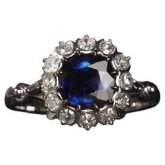 1.57 Carat Ceylon Sapphire Diamond Flower Halo Ring in Platinum Royal Blue