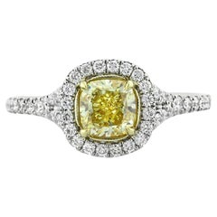 1.57 Carat Cushion Diamond Ring Fancy Yellow 14K White Gold