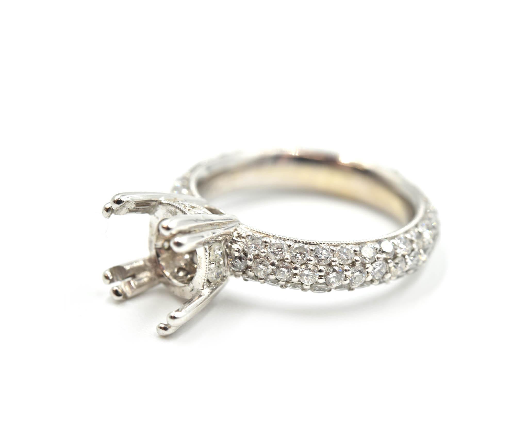 1.57 Carat Diamond 18 Karat White Gold Semi-Mount Engagement Ring In Excellent Condition In Scottsdale, AZ
