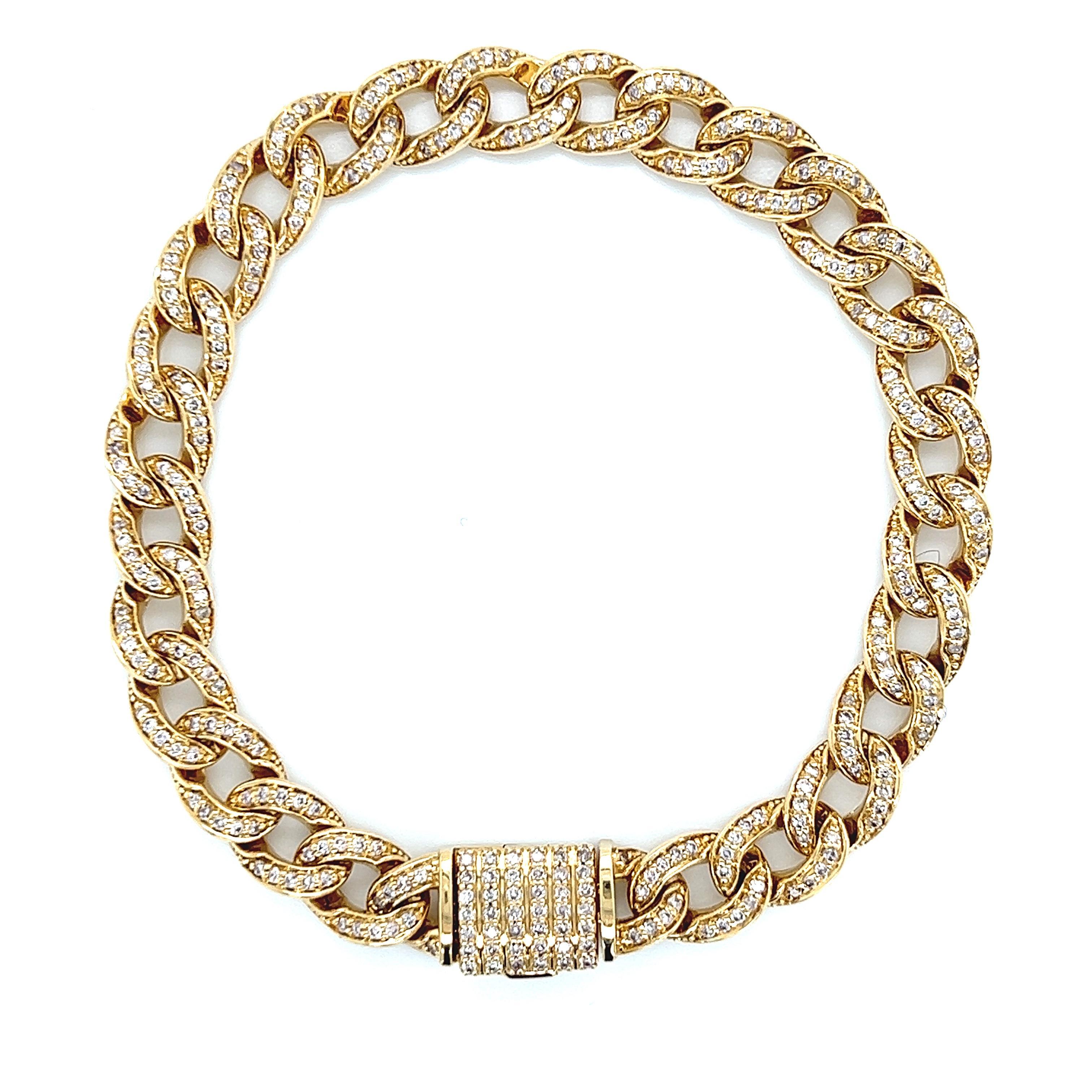 Contemporain Bracelet à maillons cubains en or jaune 18 carats et diamants 1,57 carat en vente