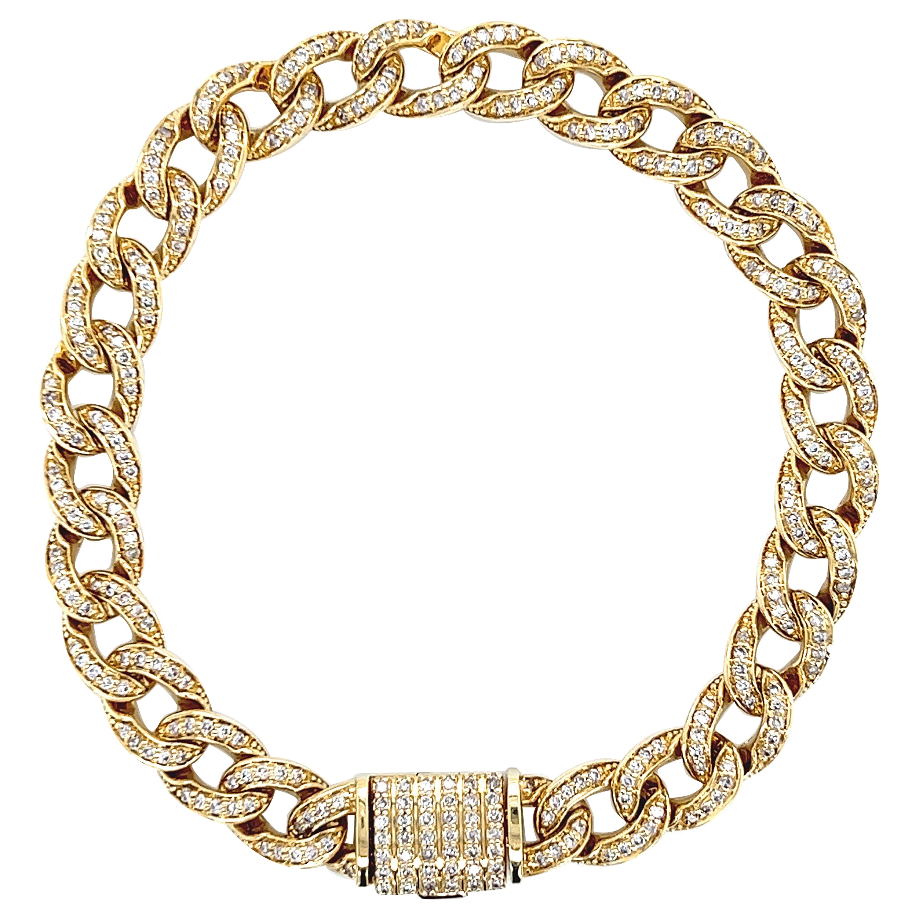 Pulsera de eslabones cubanos con diamantes de 1,57 quilates Oro amarillo de 18 quilates
