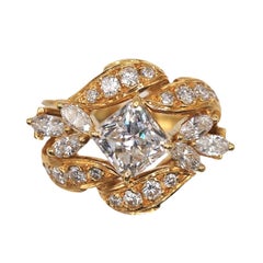 1.57 Carat Diamond Floral Statement 18K Yellow Gold Ring