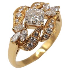 1.57 Carat Diamond Floral Statement 18K Yellow Gold Ring