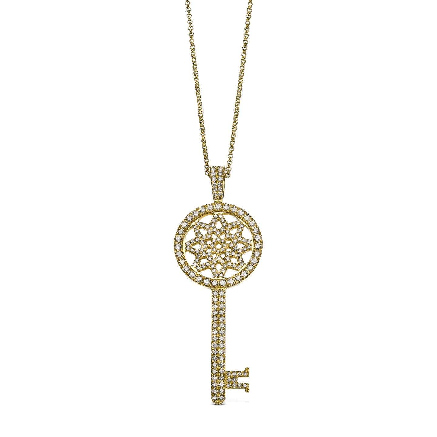 1.57 Carat Diamond Key Pendant 14K Yellow Gold In New Condition For Sale In New York, NY