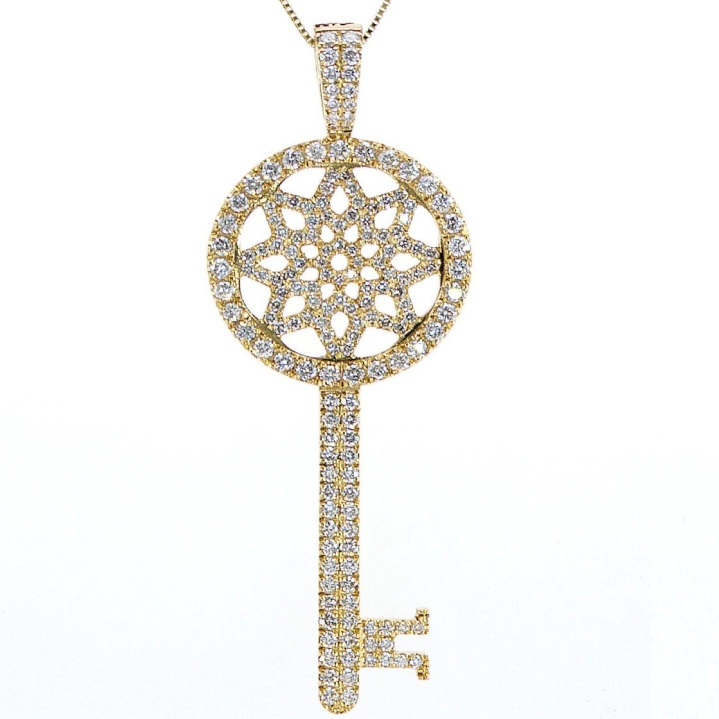 1.57 Carat Diamond Key Pendant 14K Yellow Gold For Sale 2