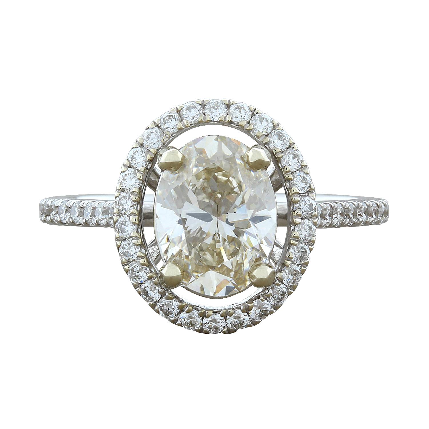 1.57 Carat Diamond Oval Shape Halo Gold Engagement Ring