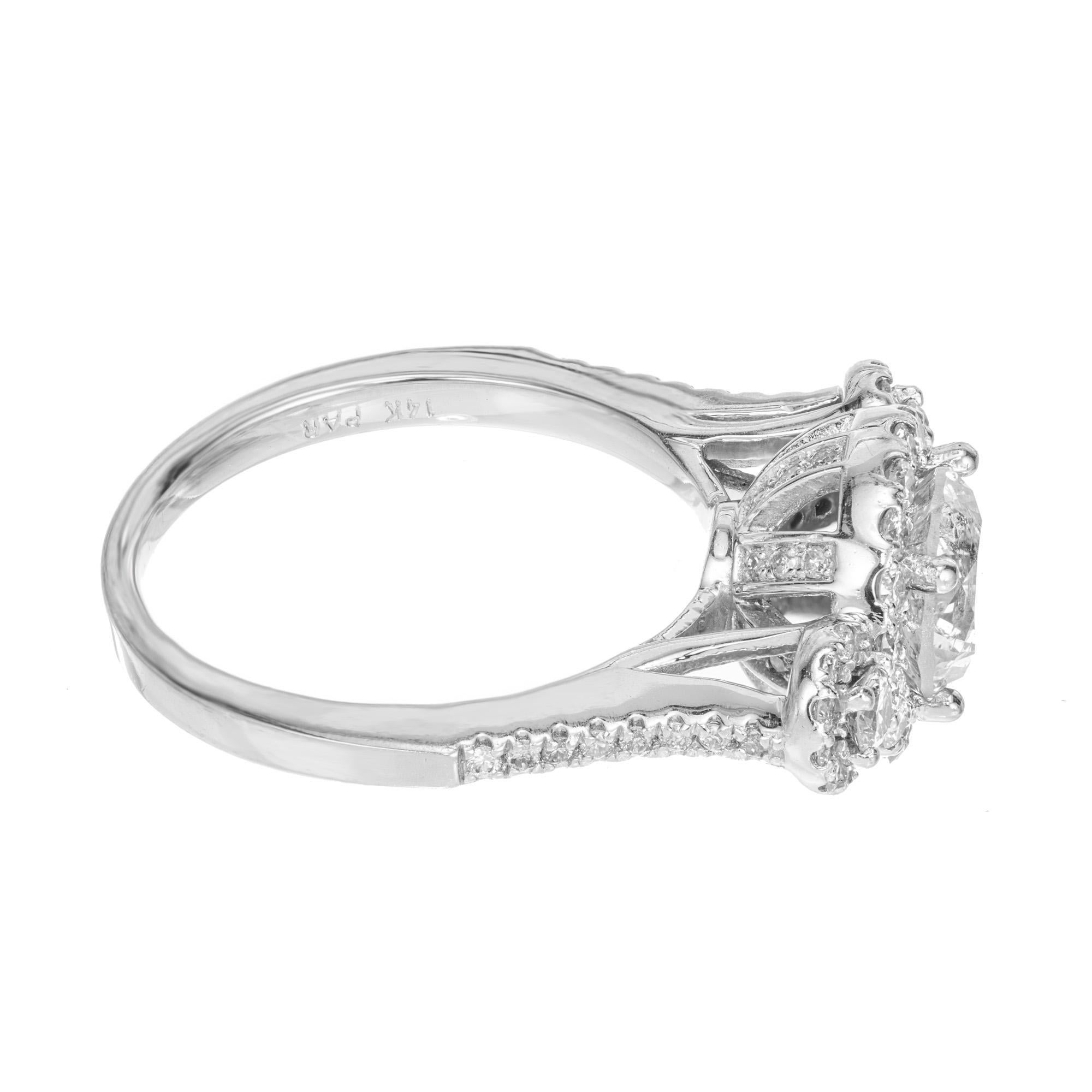 3 stone halo diamond engagement ring