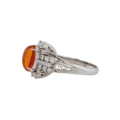 Platinum Oval Fire Opal 1.57ct Cocktail Ring with Diamonds
