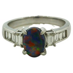 1.57 Carat Gem Australian Black Opal Diamond Platinum Ring