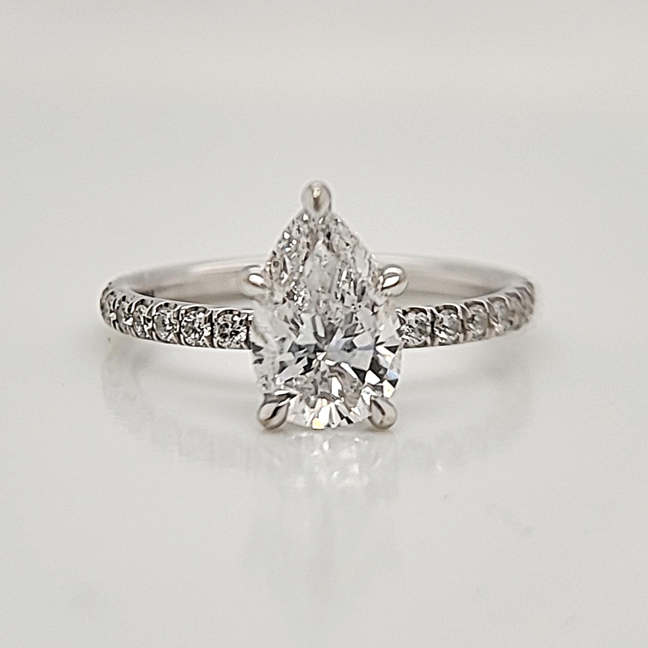 Pear Cut 1.57 Carat GIA Certified F VS2 Pear Shape 14k white gold Engagement Ring