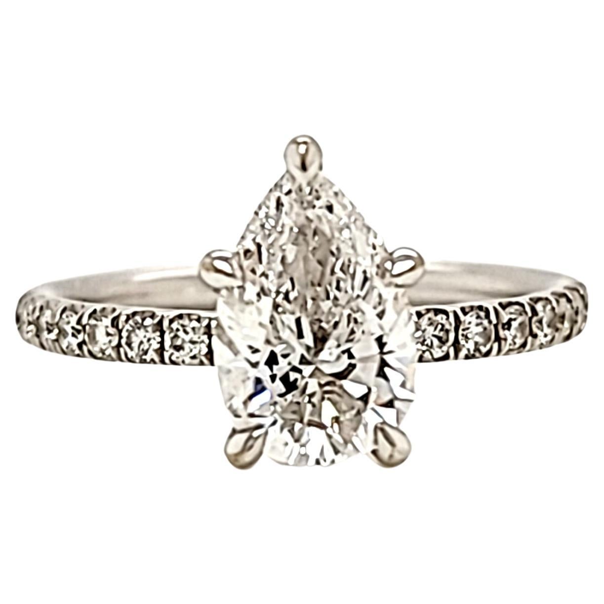 1.57 Carat GIA Certified F VS2 Pear Shape 14k white gold Engagement Ring