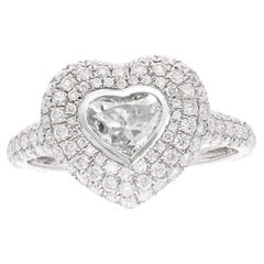 1.57 Carat Heart Diamond Pave Cocktail Ring 18 Karat White Gold Handmade Jewelry